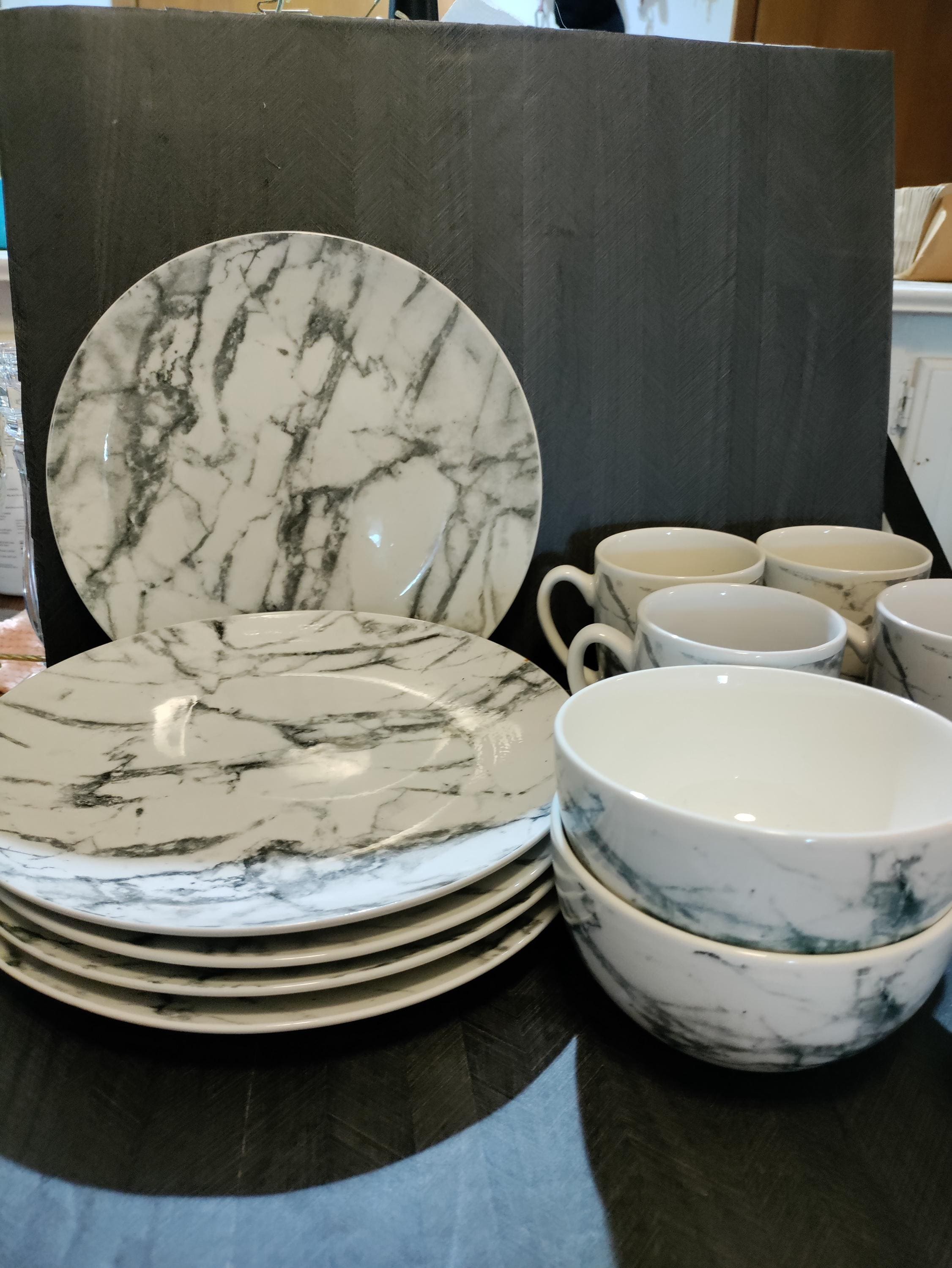 Royal Norfolk Dinner Ware Set for Gray Marble Printed Stoneware