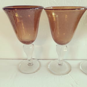 Artland Iris Amber set  of 2 Water Wine Goblet Glasses Bubble Pedestal Base