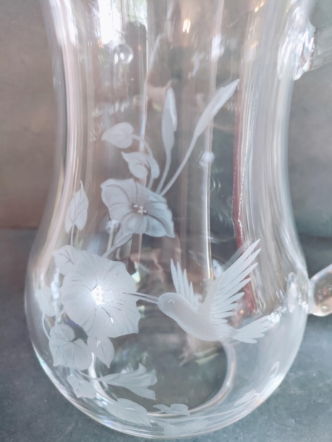 Water/tea Pitcher Avon Hummingbird Collection Etched Glass Handled ...