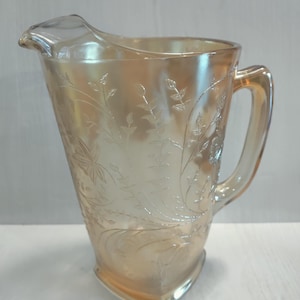 Jeannette Glass LOUISA Floragold Iridescent Marigold Pitcher 64 oz Mid-Century