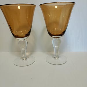 Artland Iris Amber set  of 2 Water Wine Goblet Glasses Bubble Pedestal Base