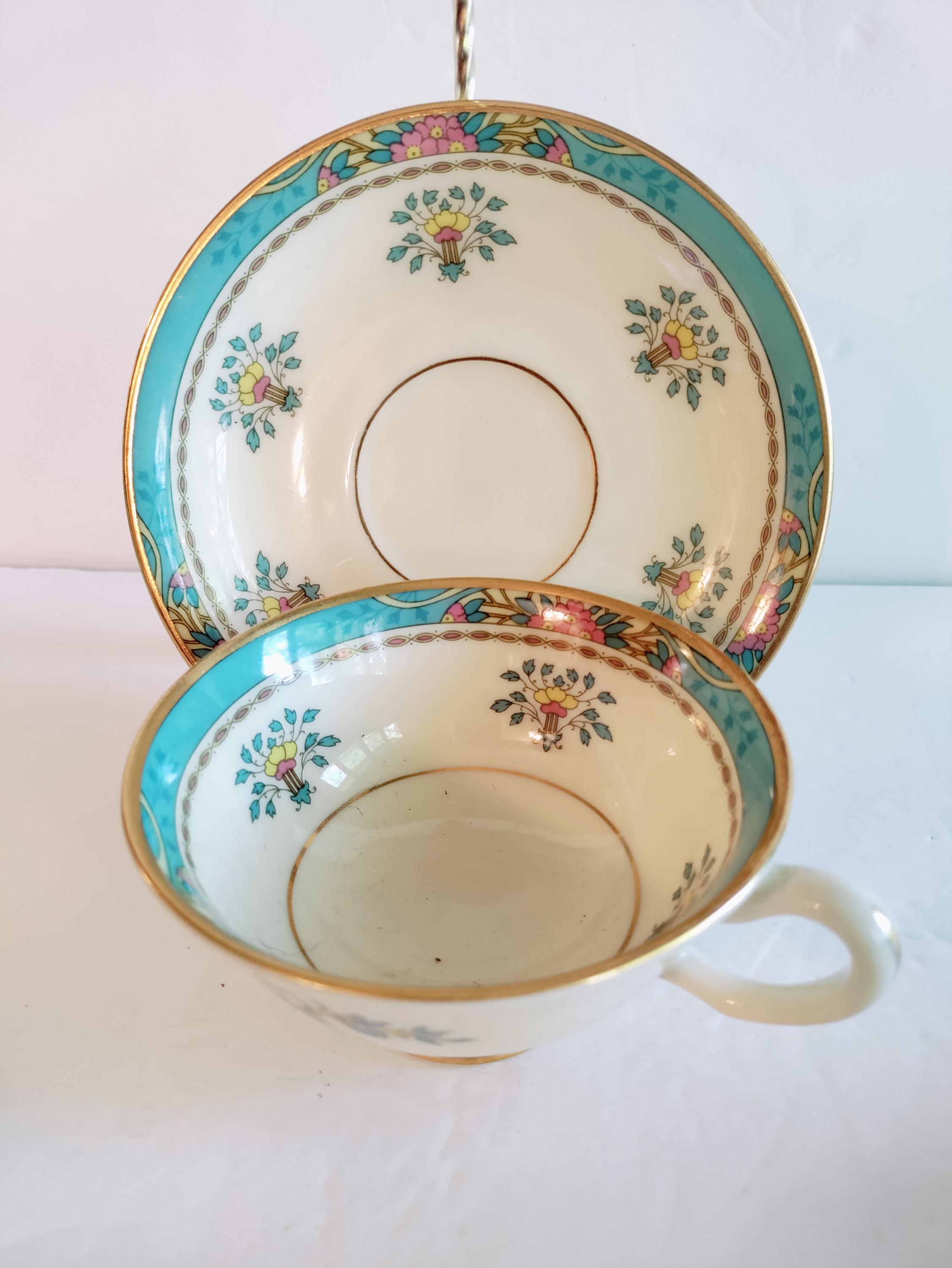 Lenox Blue Tree Gold Gilded Teacup and Saucer Set Stunning Colors