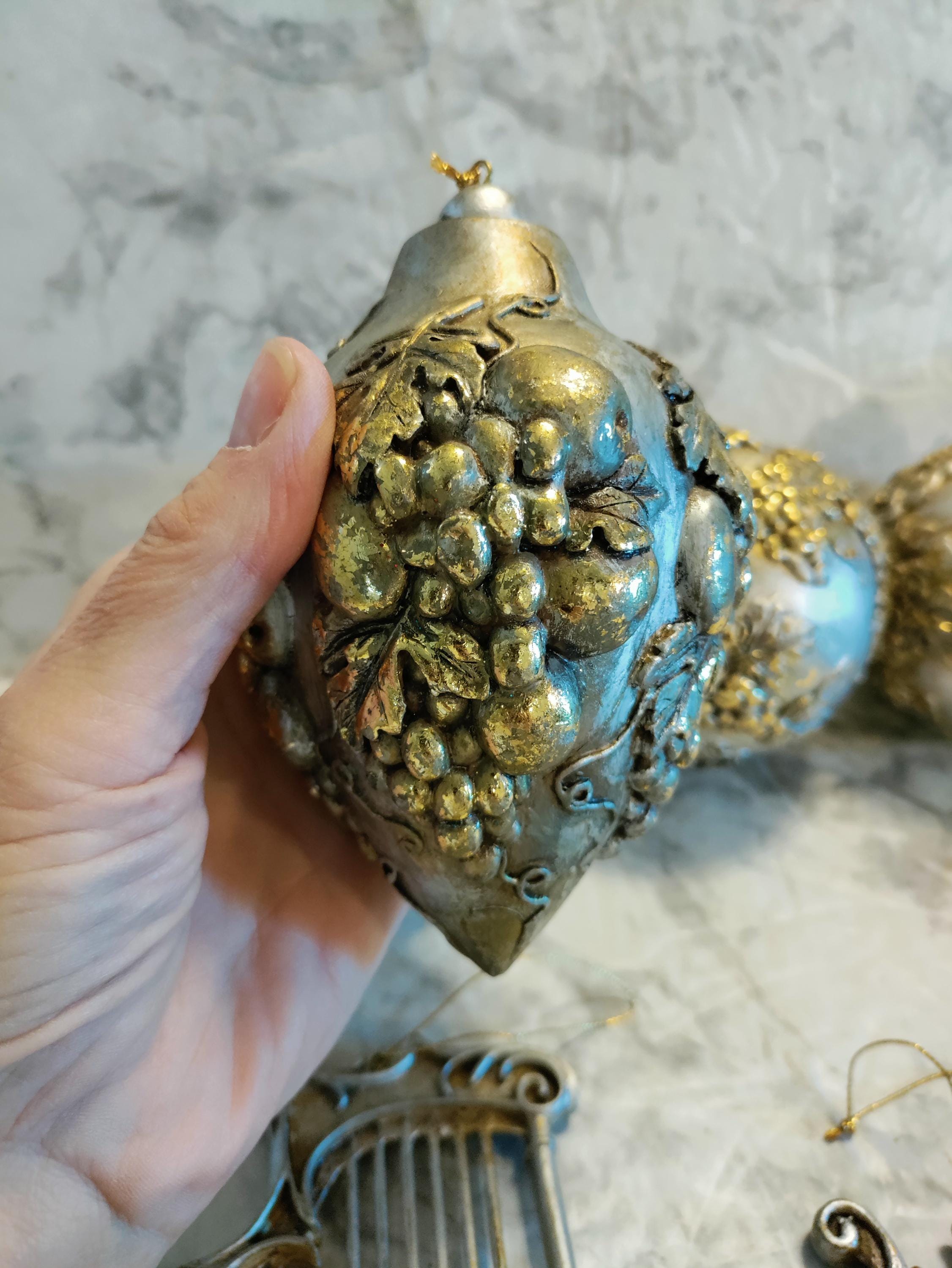 Vintage Huge Gold Silver Antiqued Christmas Ornaments Not