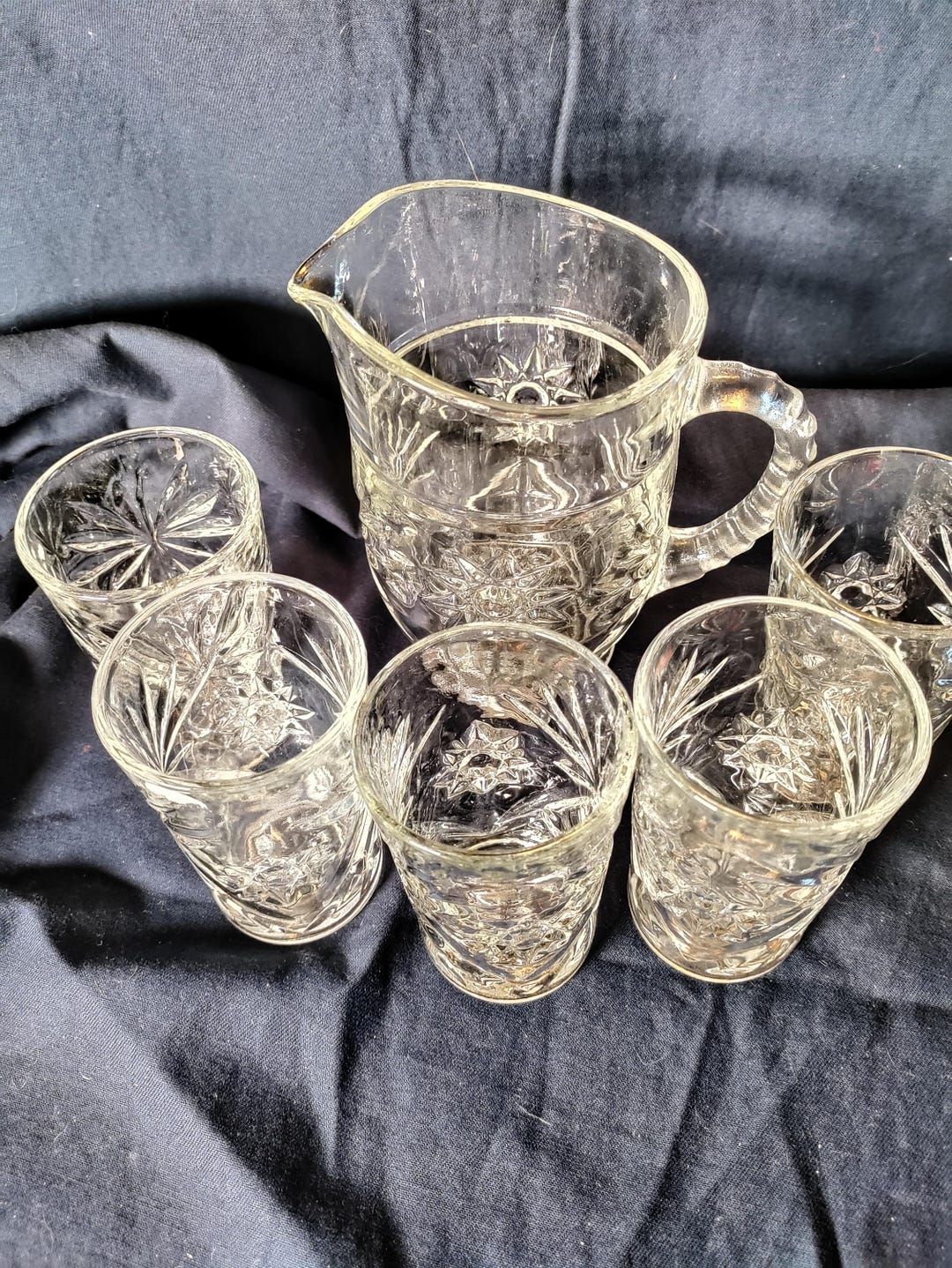 Early American Prescut (EAPC) Set of Juice Pitcher With 5 Juice Glasses ...