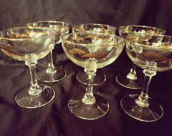 Conjunto de 6 taças de champanhe/vinho Prairie Gold em estilo Mid-Century Modern (MCM) da Homer Laughlin.