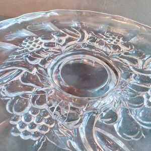 14&quot; Large Vintage Indiana Glass Garland Embossed Fruits Footed Platter, likely from the 1960s or 70s