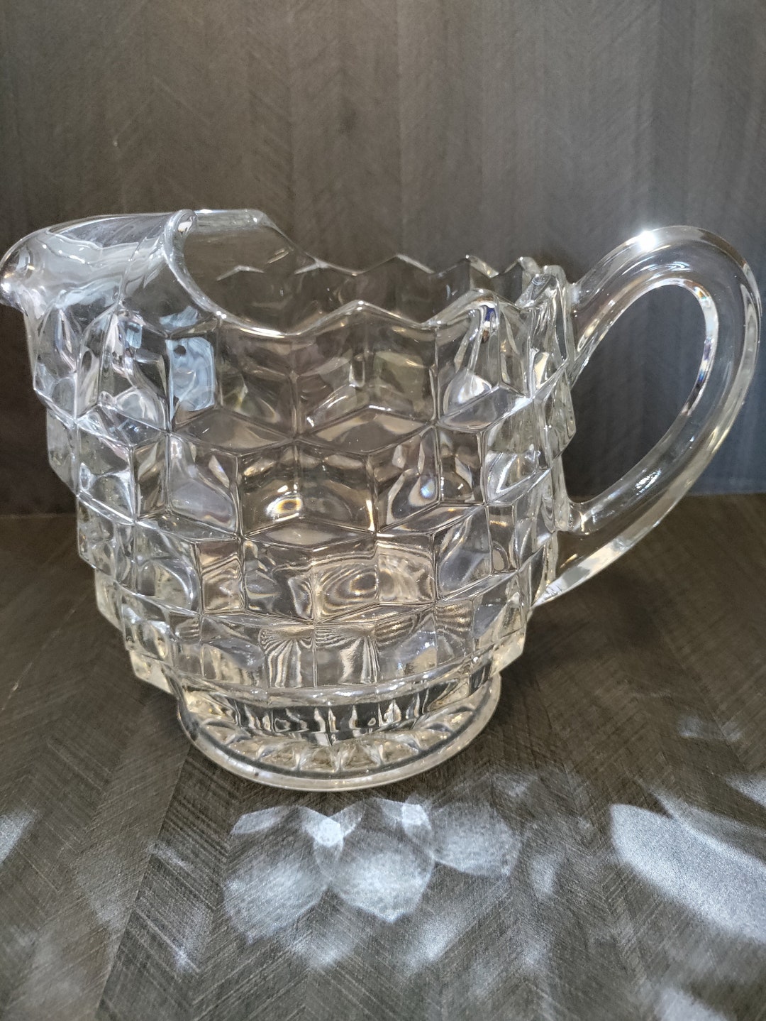 Vintage Fostoria Glass Pitcher With Ice Lip. American Cubist Design 6.5 ...
