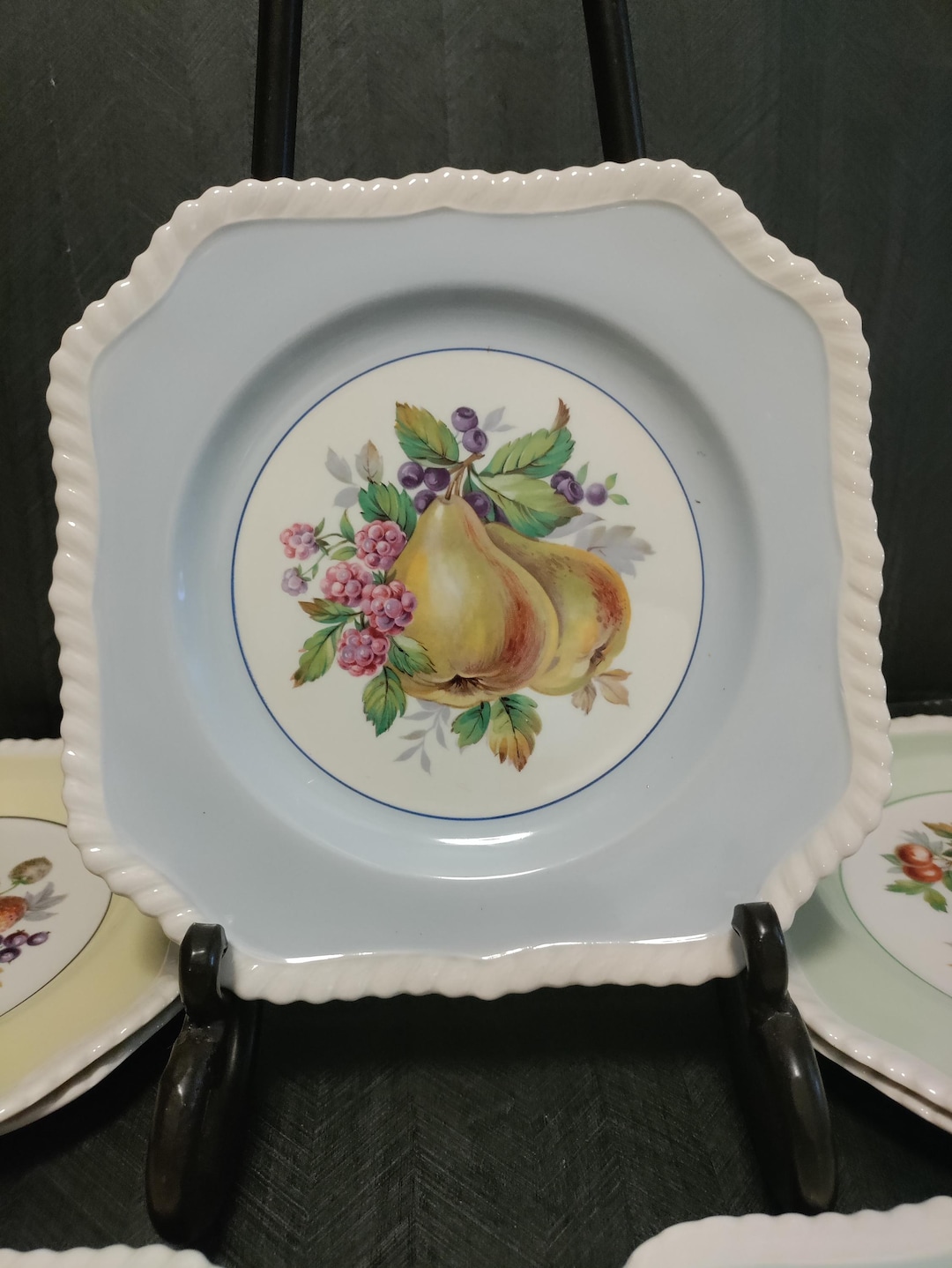 Vintage Johnson Bros Old English Plates With Fruit Pattern Square vintage-johnson-bros-old-english-plates-with-fruit-pattern-square