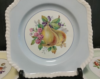 Vintage Johnson Bros Old English Plates With Fruit Pattern, Square Salad Plates, English Pottery, Rope Edge, Fruit Motif 1930s