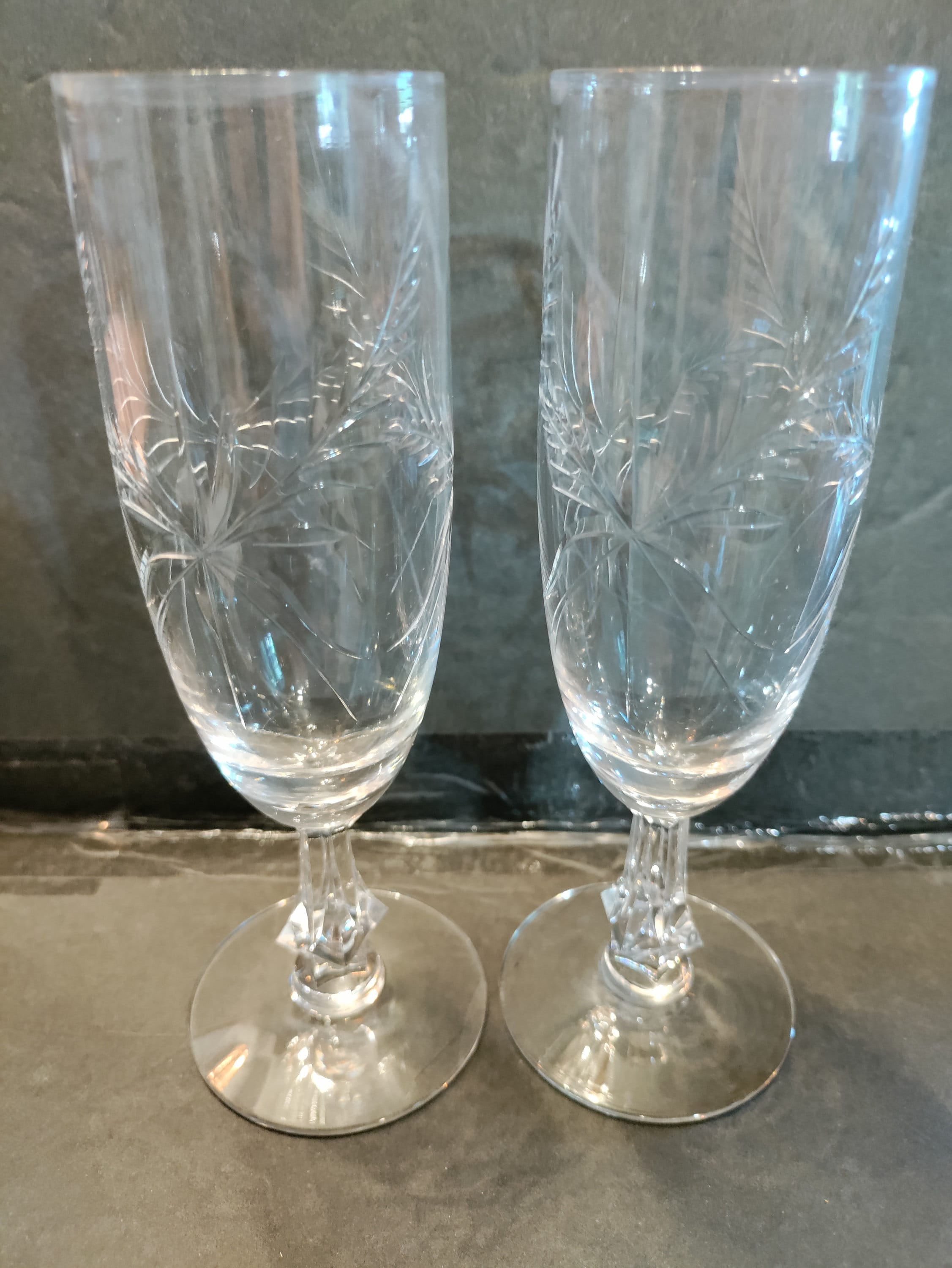 Set of 2 fVTG Tiffin-Franciscan Caresse Crystal Iced Tea Glasses Mid-Century 1950s