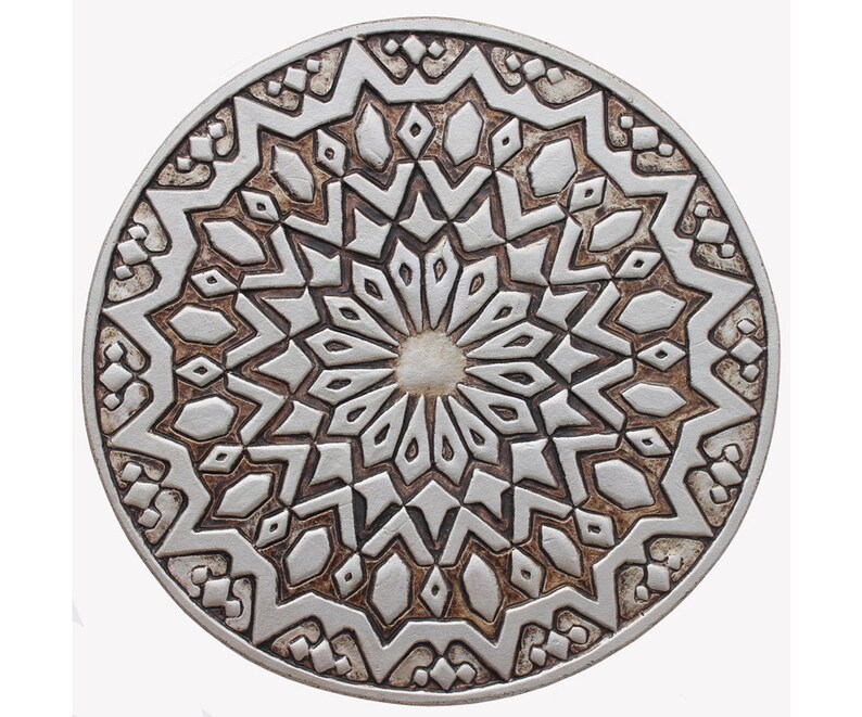 Bathroom Wall Art With Morrocan Design Painted in Aged Silver Etsy
