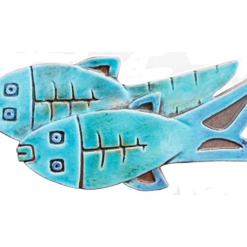 Abstract Fish Wall Art Ceramic Tile With Fish Design Etsy