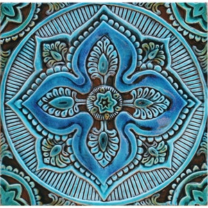 Garden Decor With Mandala Design, Outdoor Wall Art, Ceramic Tile, Yard Art, Wall Sculpture, Decorative Art Tiles, Mandala 5 30cm Turquoise image 1