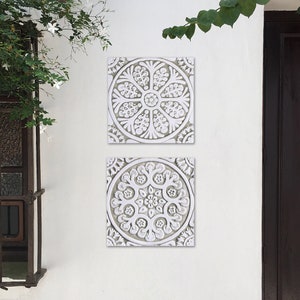 2 Wall Art Tiles For Mural Design, Decorative Handmade Tiles, Geometric Wall Art, Wall Sculpture, Wall Hanging, Mix Tiles 20cm Beige&White
