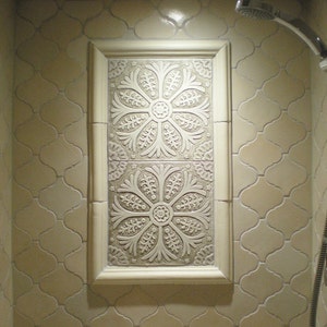 2 Ceramic Art For Bathroom With Ethnic Designs, Ceramic Tiles For Bathrooms, Kitchens Backsplash Ceramic Decor, Mix Design 30cm Beige&White