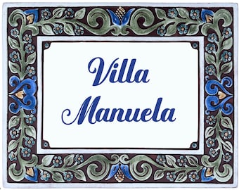 Custom Ceramic House Plaque: Floral Spanish Tile, Outdoor Wall Decor