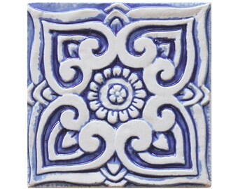 Home Decor With Mandala Design, Wall Art Installations, Spanish Tile, Wall Art Collection, Ceramic Tile, Mandala #1 15cm Blue And White