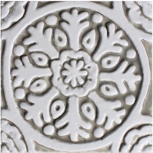 Bathroom Wall Decor With Floral Design, Artistic Tiles, Hand Painted Tile, Wall Art Collection, Ceramic Wall Art, Suzani #1  10cm Beige