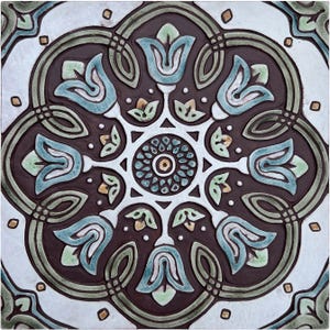 Large Spanish Ceramic Tile Art Mural, Outdoor Wall Art, Kitchen Murals Backsplash, Tile Mural For Bathroom, Spanish #12 30cm Matt Green