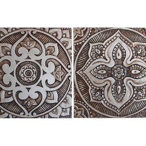 Outdoor Wall Decor, Artistic Tile, Hand Painted Tiles, Wall Tiles Design, Decorative Ceramic Tile Artworks, Ceramic tiles, 30cm Aged Silver