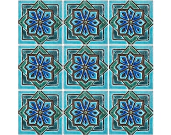 9 Moroccan Tiles For Bathroom Decor, Kitchen Backsplash Tile Design,  Decorative Tiles, Handmade Tile With Relief, Moroc #1 10cm Turquoise