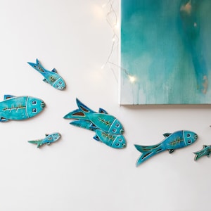 10 Ceramic Fish, Fish Wall Art, Fish Wall Hangings, Ceramic Art, Fish Ornament, Ceramic Fish, Ceramic Tile Wall Art, Turquoise