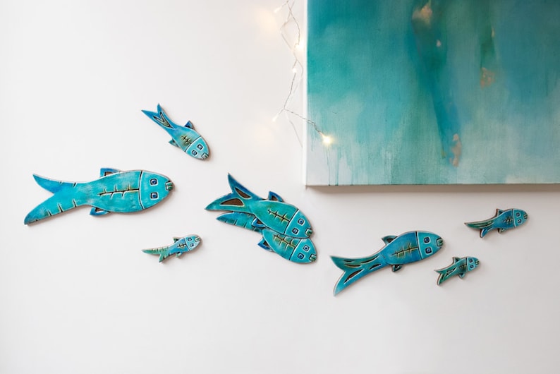 Set of 10 Ceramic Fish // Fish Wall Art // Fish Wall Hangings Etsy