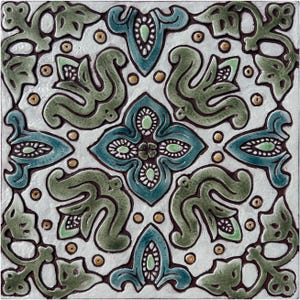 Spanish Tile Yard Art, Garden Ceramic Wall Art, Outdoor Wall Decor, Backyard Art, Garden Tile Art Wall Hanging Spanish#1 30cm Matt Green
