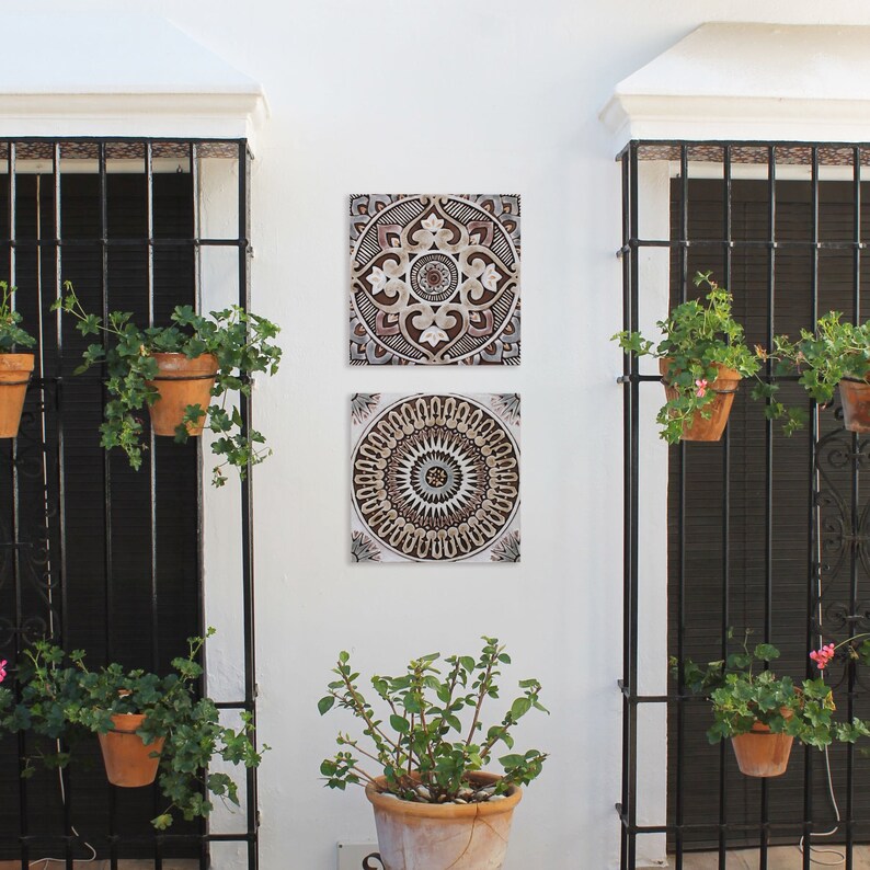 Set of 9 Ceramic Garden Art Tiles Coastal Wall Decor Wall Etsy