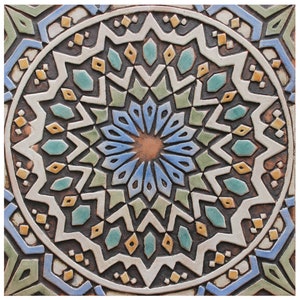 Moroccan Wall Hanging For Outdoor Wall Art, Bathroom Wall Decor, Kitchen Backsplash Design, Ceramic Wall Art Hanging, Moroc#2 30cm Matt Blue
