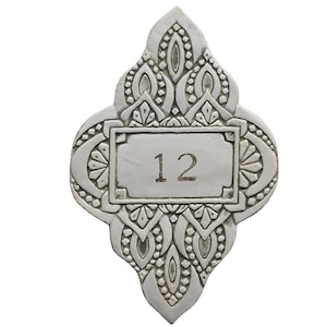 Ceramic House Number, House Number Plaque With Moroccan Design, Personalized Address Sign, Taupe House Number, 12.2 x 8.2" Moroc #1 Beige