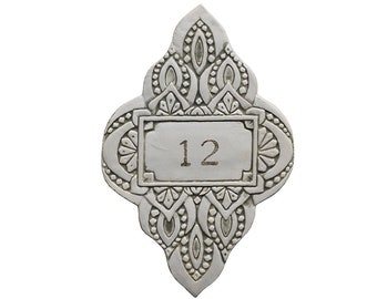 Hand Carved Ceramic House Number, Moroccan Beige Address Sign (12.2 x 8.2")