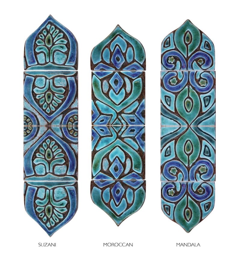 6 Tiles For Decor A Column, Pillar With Arched Endings, Ceramic Tile, Tiles For Garden Decor, Tacos Pillards Moroccan 8cm Turquoise image 5