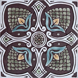 Large Spanish Tile Wall Hanging , Ceramic Tile Backsplash, Outdoor Wall Art, Garden Decor, Hand Painted Tile, Spanish #11 30cm Matt Green