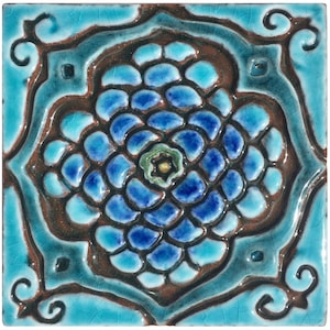 Wall Hanging Art With Relief, Ceramic Tile Art, Hand Painted Tile, Decorative Tile, Tile Design, Moroc #3 10cm Turquoise