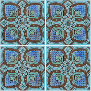 4 Spanish Tile Wall Decor Made From Ceramic, Tile Art, Outdoor Wall Art, Ceramic Garden Decor, Large Tile Wall Hanging #11 30cm Turquoise