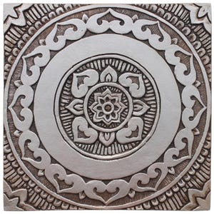 Mandala Ceramic Art, Contemporary Ceramic Tile Designs, Decorative Tile, Hand Painted Tile, Tile Sculptures, Mandala #8 30cm Aged Silver