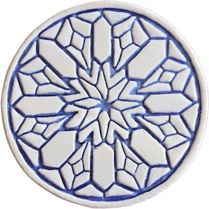 Moroccan Ceramic Tile, Decor Tile With Moroccan Design, Circle Tile Wall Art, Outdoor Wall Art Circles Decor, Moroccan #2 15cm Blue&White