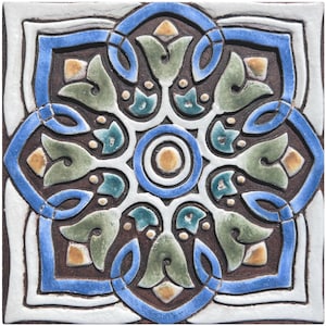 Handgemaakte keramische tegels met diep reliëf: matblauwe spaanse wanddecoratie