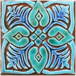 Turquoise Moroccan Tile, Handmade Kitchens Tile, Bathrooms Wall Art, Decorative Tile, Spanish Tile, Ceramic Tile, Moroccan #3 15cm Turquoise