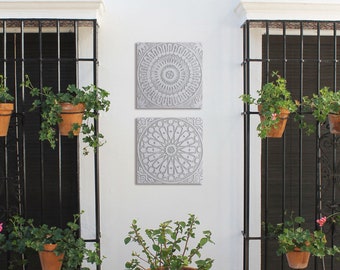 Wandbehang Keramik Fliesen Set 2, von hand bemalte Fliesen für Housewarminggeschenk, Bad Wand Dekor ideal Küsten-Dekor oder outdoor-Wandkunst grau