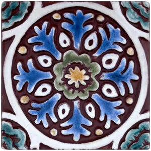 Bathroom Ceramic Art, Wall Decor With Floral Design, Artistic Tiles, Hand Painted Tile, Wall Art Collection, Suzani #1  10cm Matt Blue