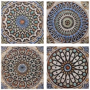 Outdoor wall decor, set of 4 Moroccan tiles 11.8” each, Moroccan decor set, large wall art, garden sculpture, coastal wall decor,matt finish