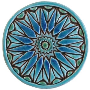 Moroccan Tile Art For Wall Decor, Wall Tile Design, Decorative Tile, Ceramic Art, Hand Painted Tile, Circle Moroccan #1 15cm Turquoise