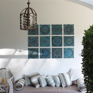 Garden Decor With Mandala Design, Outdoor Wall Art, Ceramic Tile, Yard Art, Wall Sculpture, Decorative Art Tiles, Mandala 5 30cm Turquoise image 7