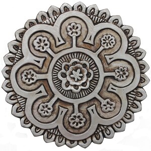Decorative Ceramic Tile With Floral Design, Hand Painted Tiles, Wall Art, Ceramic Tile Relief Sculptures Suzani #2 Cutout 25cm Aged Silver