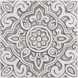 Spanish Tile Wall Hanging For Mural, Ceramic Tile Wall Art For Outdoor Decor, Decor Tile For Bathroom Design, Spanish #3 30cm Beige