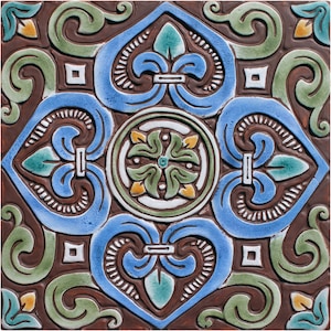 Spanish Tile For Kitchen Backsplash, Bathroom Wall Art, Exterior Tile Design, Large Decorative Tile Wall Hanging, Tile Art #5 30cm Matt Blue