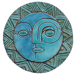 Sun&Moon For Patio Wall Hanging, Wall Art Design, Garden Art, Outdoor Decor, Wall Decor Tile, Backyard Art Sun And Moon 1 XL 30cm Turquoise image 2