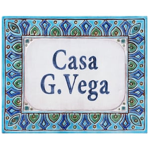 Large House Sign Ceramic Tile, Custom House Plaque, Decor Spanish Tile, Personalized Address Sign Design, Outdoor Sign, Moroccan Turquoise